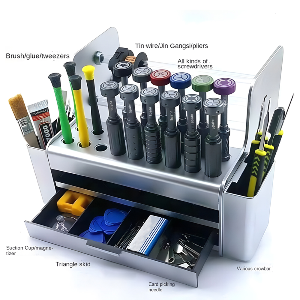 Tech Accessories For Desk - ตู้เก็บเครื่องมือซ่อมอิเล็กทรอนิกส์แบบตั้งโต๊ะ กล่องเก็บไขควงโทรศัพท์มือถือ กล่องจัดระเบียบอุปกรณ์เสริมและชิ้นส่วน