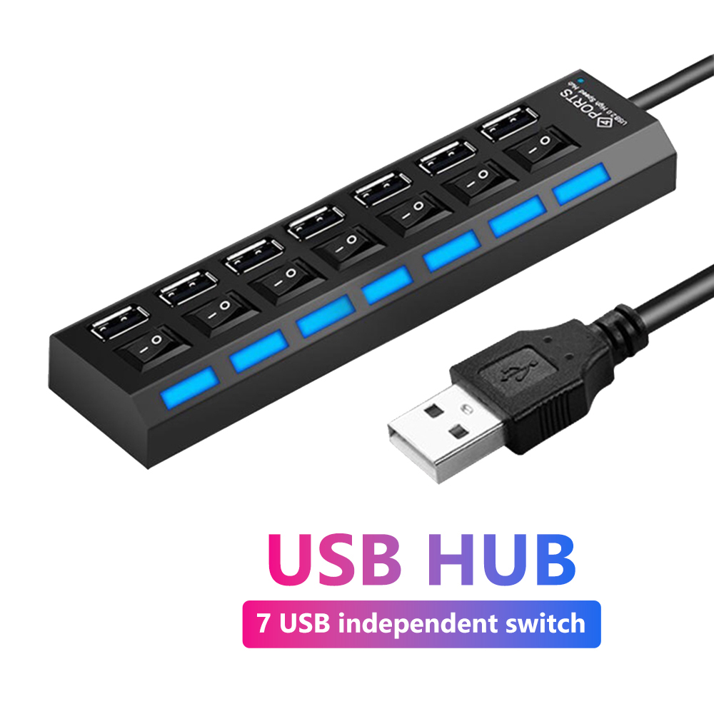 Usb Hub 7 Port - ฮับ2.0 USB ฮับแยกพอร์ต USB หลายพอร์ตใช้ Adapter4ไฟ/ฮับขยายหลายพอร์ต7พอร์ตพร้อมสวิตช์สายเคเบิล30ซม.