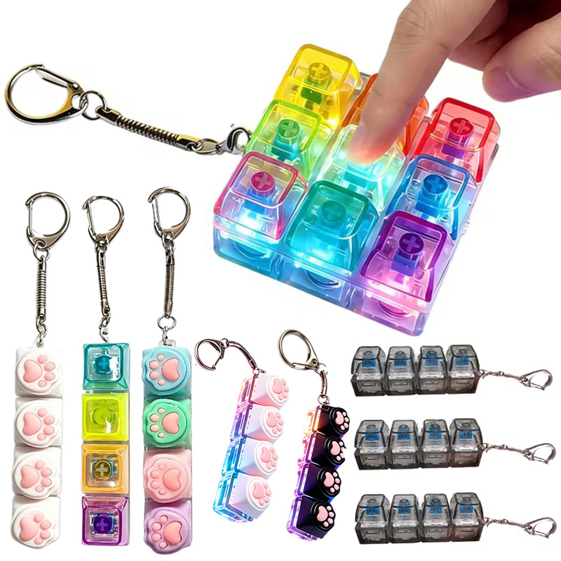 Tech Office Accessories - พวงกุญแจคีย์บอร์ด LED แบบใหม่ ปุ่มกดคลิกได้ บรรเทาความเครียด คลายกังวล