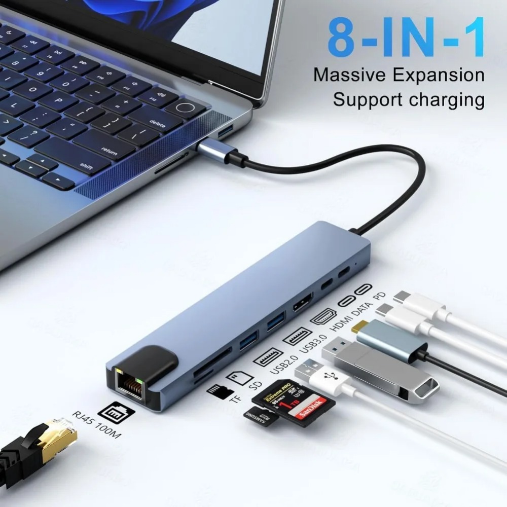 ฮับ USB C 8/7 in 1 อะแดปเตอร์  - Usb Hub 7 Port บทวิจารณ์และราคา